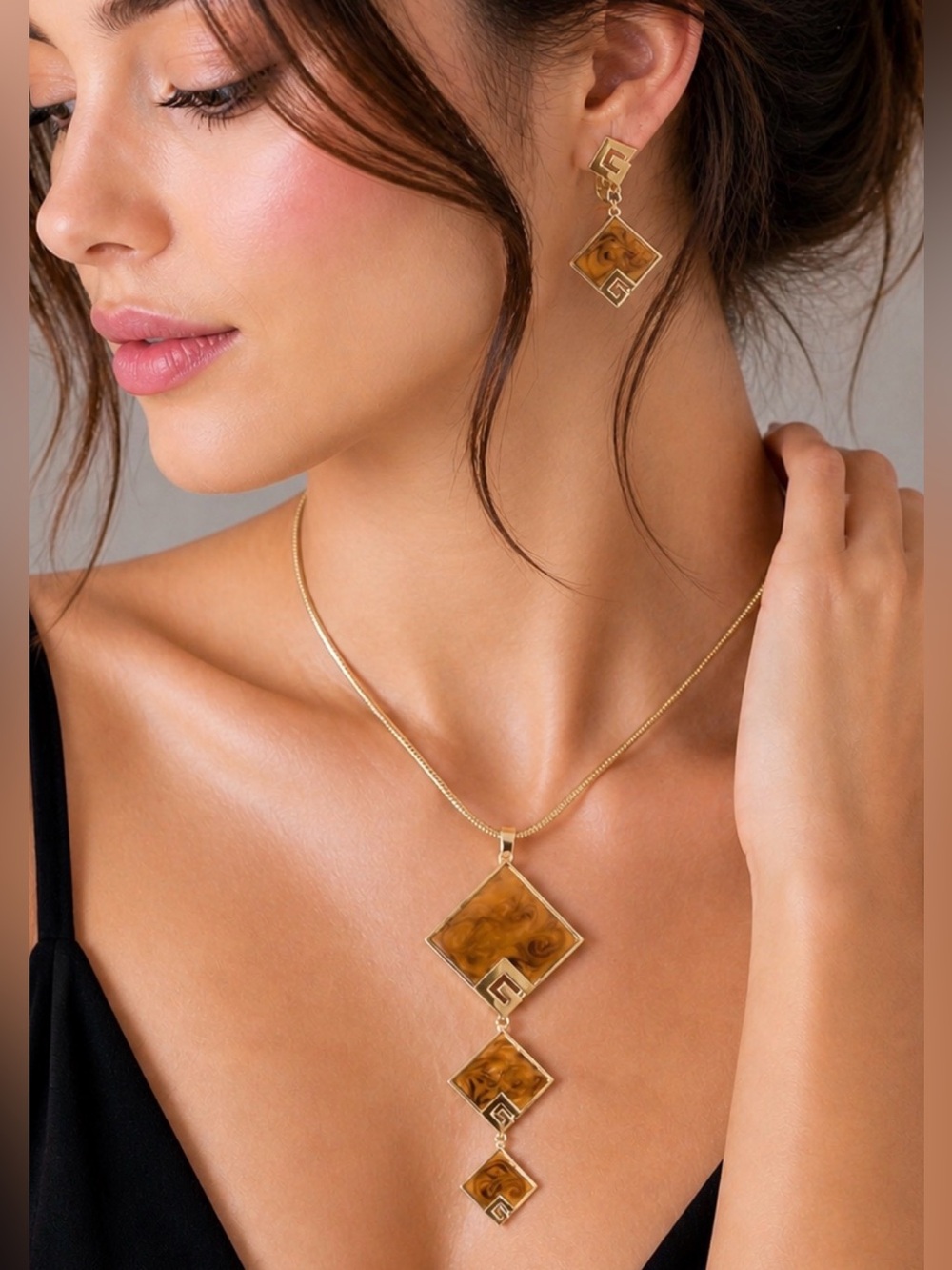 1979 💛GIVENCHY Signed Geometric Necklace & Earrings Set Gold Tone 💛Art Deco